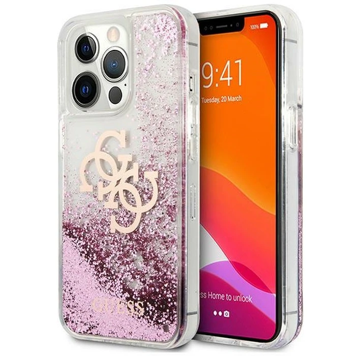 Guess GUHCP13XLG4GPI Apple iPhone 13 Pro Max pink hardcase 4G Big Liquid Glitter