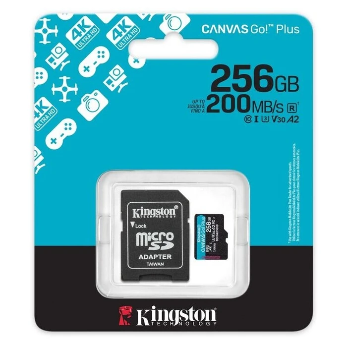Κάρτα Μνήμης microSD Kingston SDCG4/256GB Canvas Go PLUS Class 10, UHS-I, U3, V30, A2