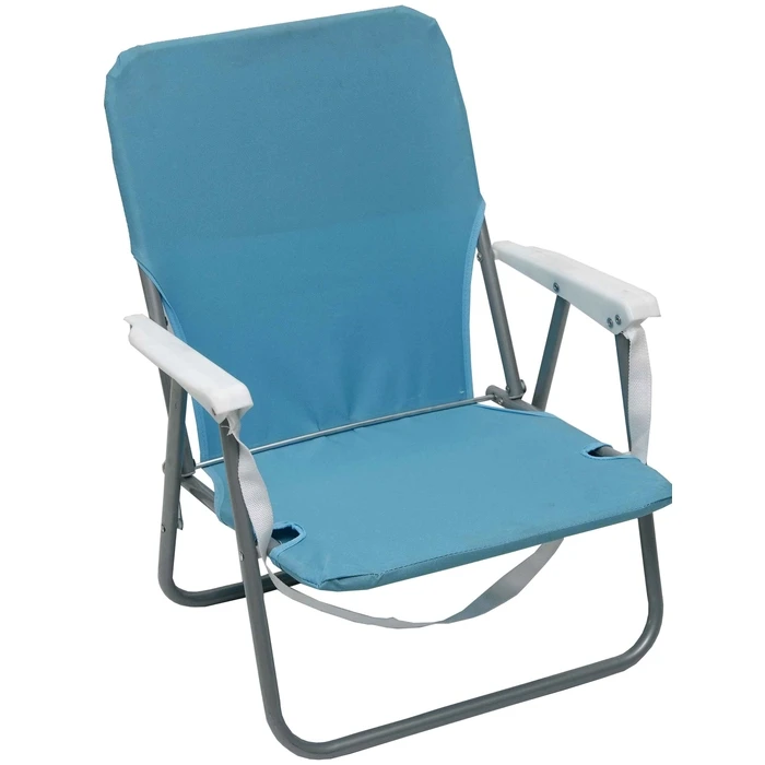 Blue Metal Folding Beach Chair with Arms, Polyester 600D