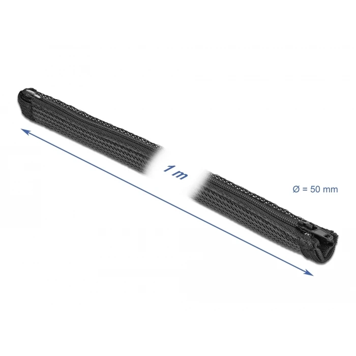 Πλέγμα Καλωδίων Delock 19166 με φερμουάρ, Φ50mm x 1m, μαύρο