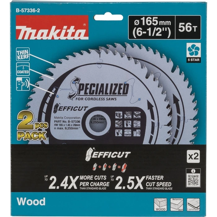 Makita B-57336-2 EFFICUT Σειρά Δίσκου 165x20x56T (2 τεμάχια)