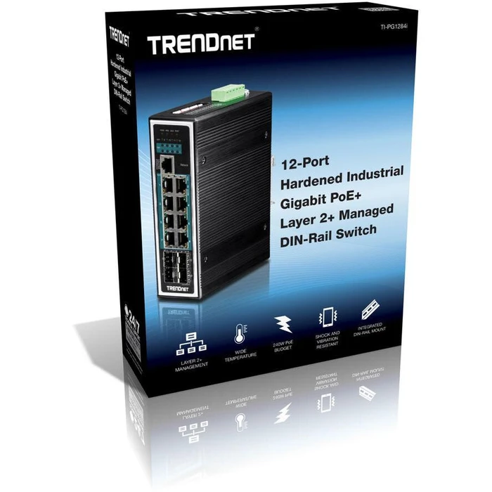 Network Switch Trendnet 12-port Gigabit PoE+ DIN Rail metal Lay.2+ 240W