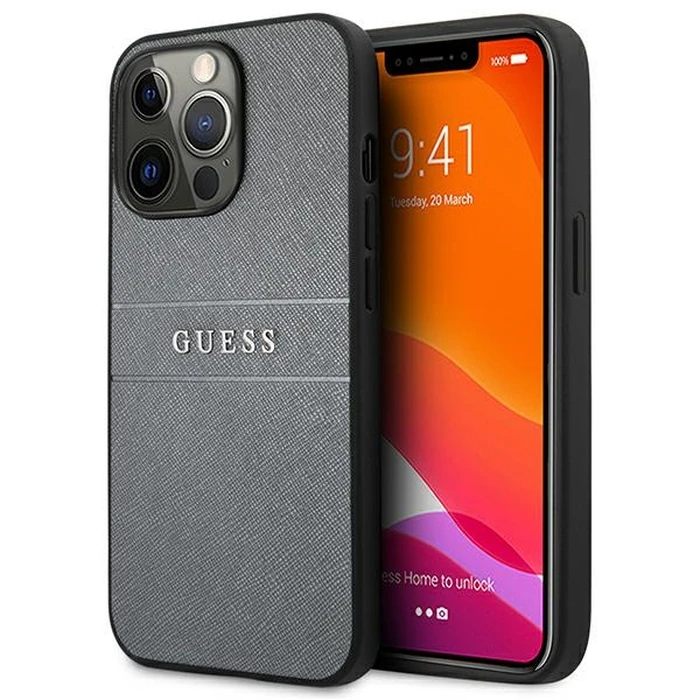 Guess GUHCP13LPSASBGR Apple iPhone 13 Pro grey Saffiano Strap