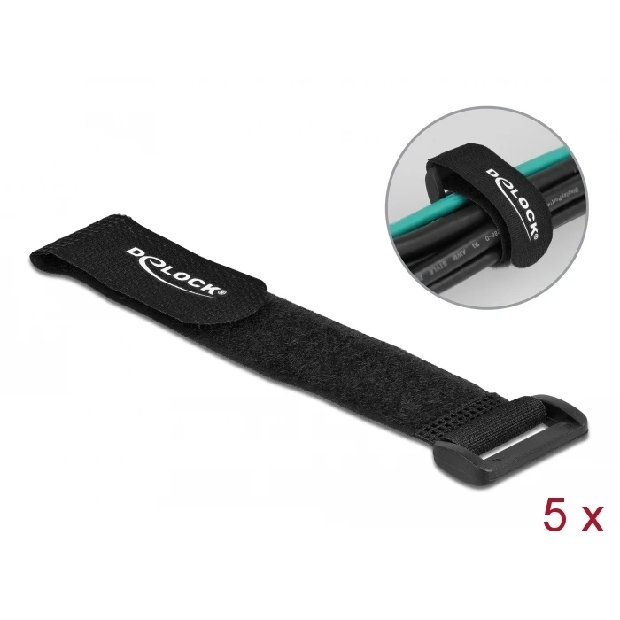 Δεματικά Καλωδίων Delock ιμάντες velcro 19531, 190 x 25mm, μαύρος, 5τμχ