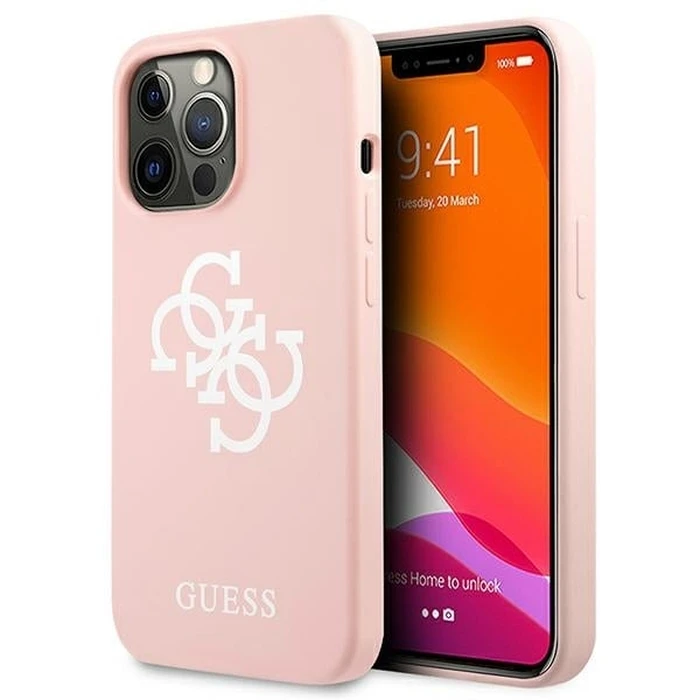 Guess GUHCP13LLS4GWPI Apple iPhone 13 Pro pink hard case Silicone 4G Logo