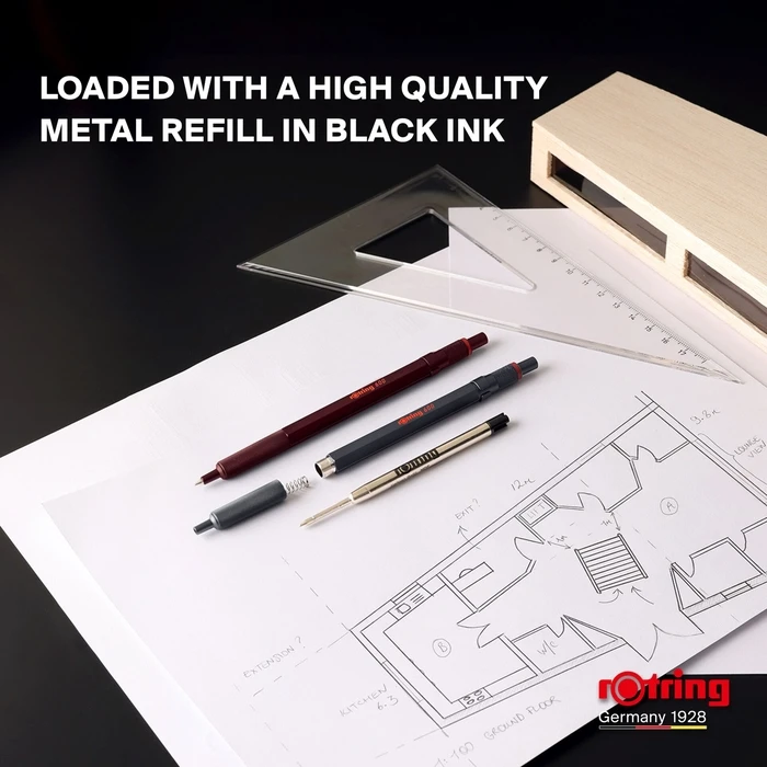 rOtring 600 Ballpoint Pen Metallic Grey, Multi-colour (refillable)