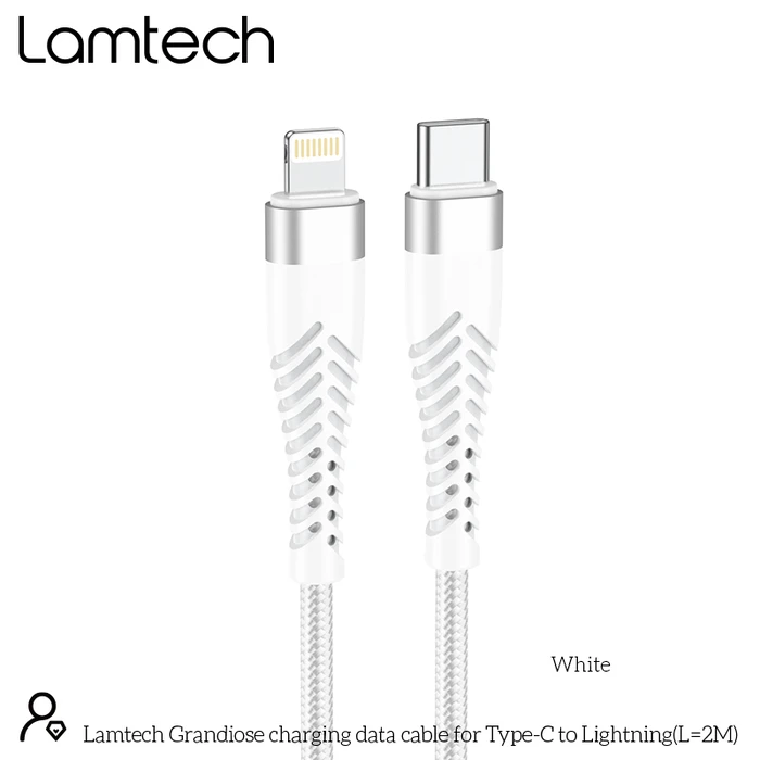 Καλώδιο Lightning Lamtech HQ UNBREAKABLE Type-C to Lightning WHITE 2M
