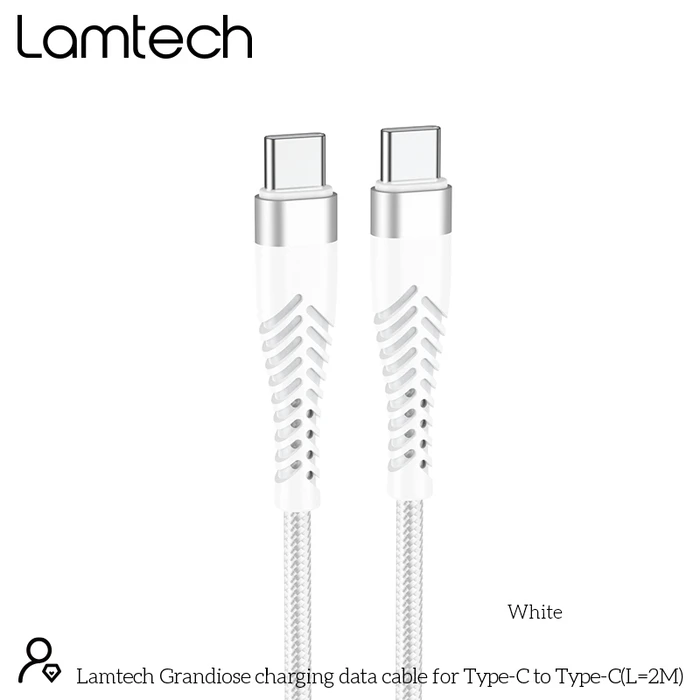 Καλώδιo USB Lamtech HQ UNBREAKABLE Type-C to Type-C WHITE 2M
