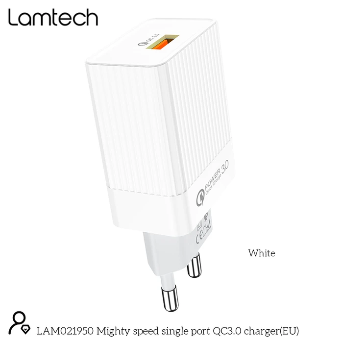 Φορτιστής Πρίζας Lamtech Quick Charger USB3.0 18W WHITE