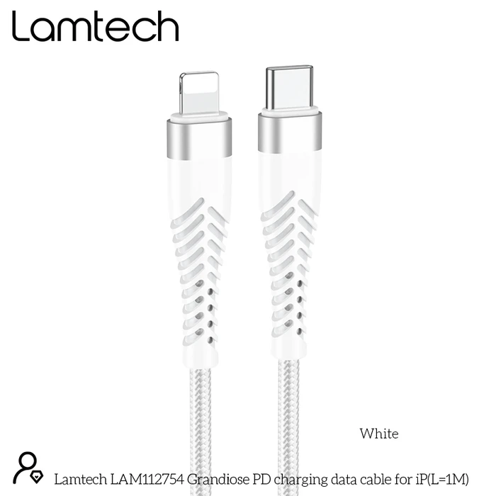 Καλώδιο Lightning Lamtech HQ UNBREAKABLE Type-C to Lightning WHITE 1M