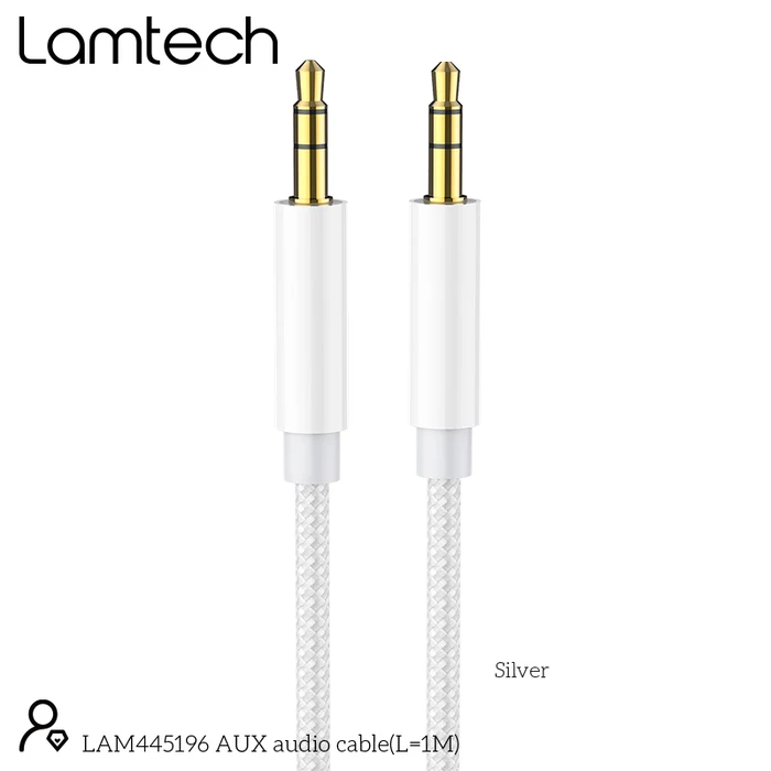 Καλώδιo 3,5mm Lamtech AUDIOCABLE BRAIDED 1m to 3.5mm SILVER