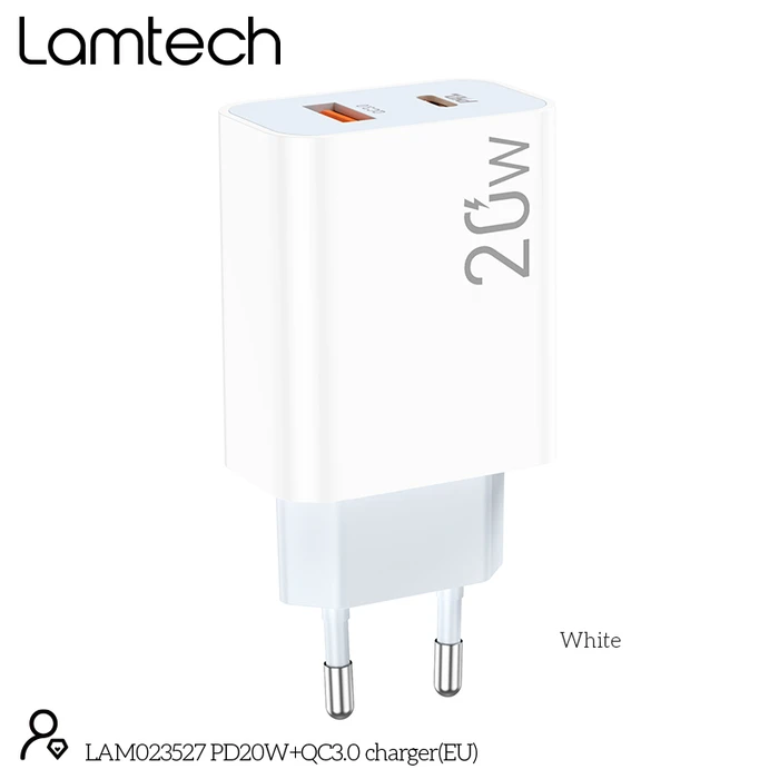 Φορτιστής Πρίζας Lamtech USB QC3.0/Type-C 20W