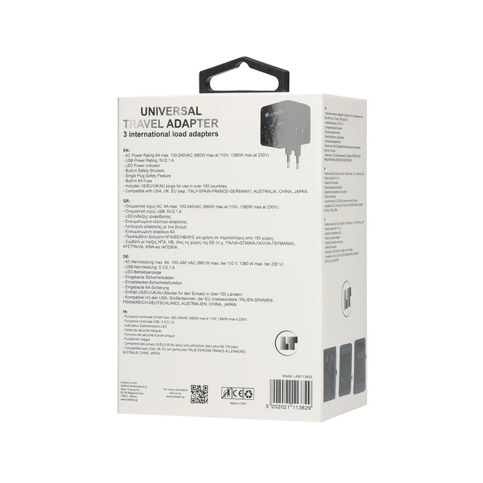 Αντάπτορας Πρίζας Lamtech Universal Travel with 2 USB PORTS AC 6A Black