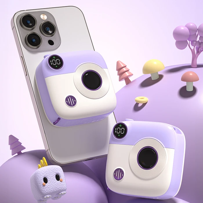 XO Power Bank PR223 mini camera ψηφιακή οθόνη γρήγορης φόρτισης 10000mAh Purple White