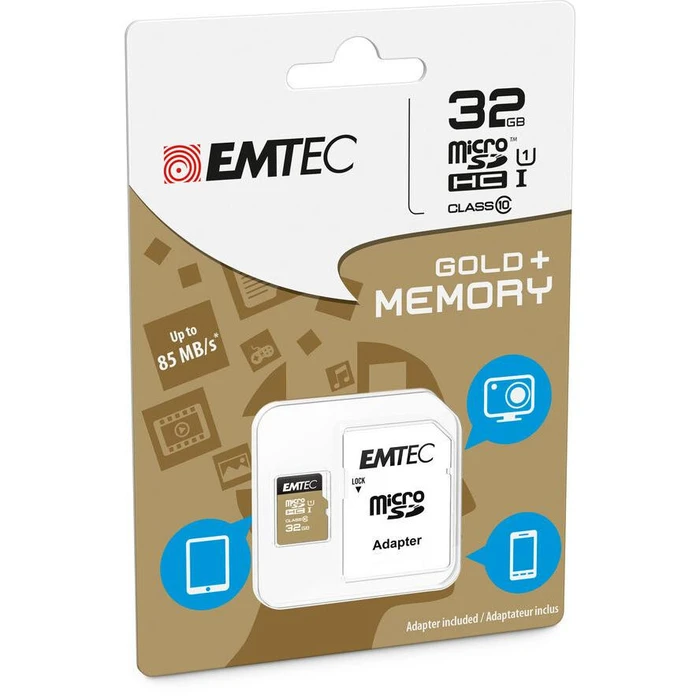 Κάρτα Μνήμης microSDHC 32GB Emtec C10 Gold + incl. Adapter