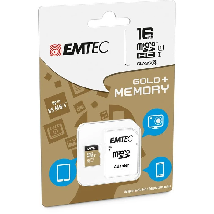 Κάρτα Μνήμης microSDHC 16GB Emtec CL.10 Gold incl. Adapter Bl.