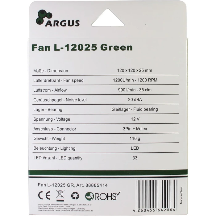 Case Fan 12cm Inter-Tech Argus L-12025 Green