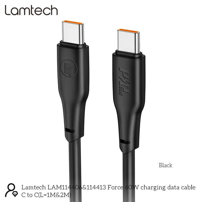 Καλώδιο Lamtech Type-C To Type-C 60w 2m Black