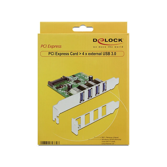 Κάρτα PCIe Delock 4x USB3.0 ext +LowProfile