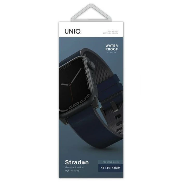 UNIQ Straden Apple Watch 4/5/6/7/SE/8/9/Ultra 44/45/49mm Leather Hybrid Strap blue