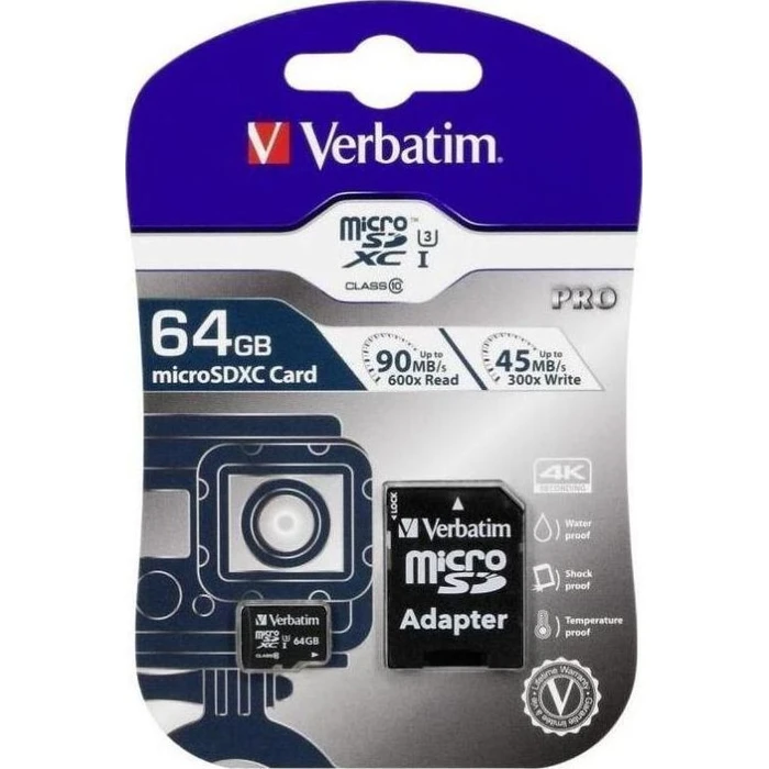 Κάρτα Μνήμης MicroSDXC 64GB Verbatim Pro