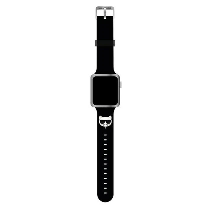 Strap Karl Lagerfeld KLAWLSLCK Apple Watch 4/5/6/7/SE/8/9/Ultra 44/45/49mm black strap Silicone Choupette Heads