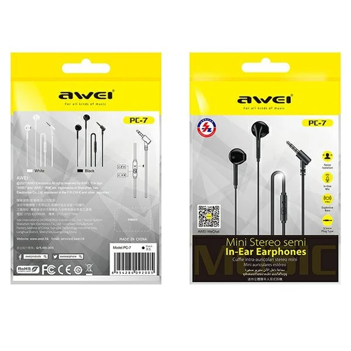 AWEI earphones PC-7 3,5mm jack black