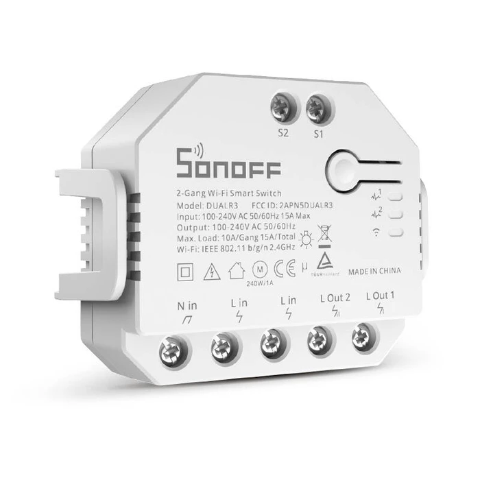 Έξυπνος Ενδιάμεσος Διακόπτης Sonoff WiFi Dual R3 (Λευκό)
