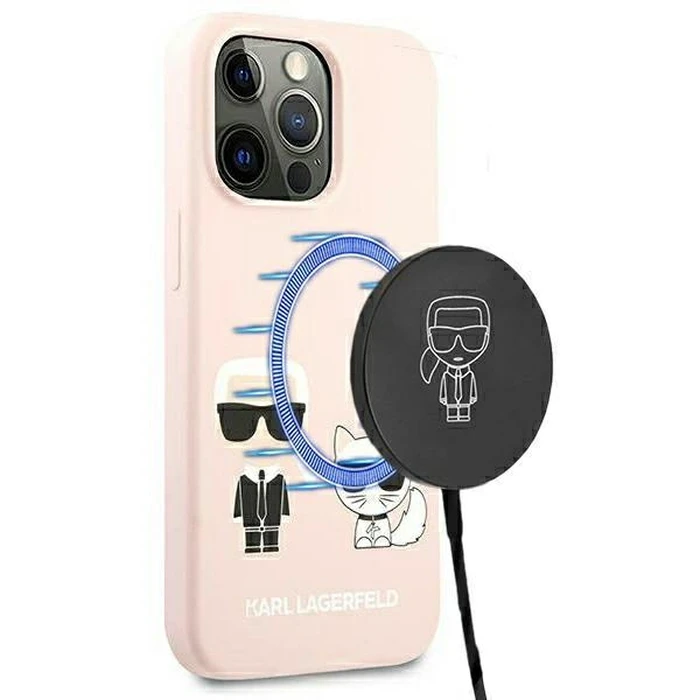 Karl Lagerfeld KLHMP13LSSKCI Apple iPhone 13 Pro hardcase light pink Silicone Ikonik Karl & Choupette Magsafe