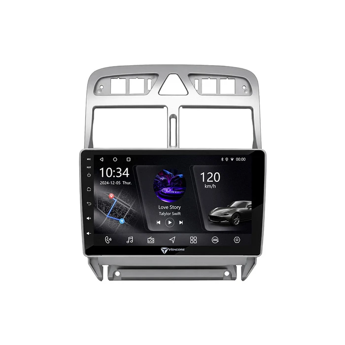 VenCore 3236-10005-0655S - Οθόνη Multimedia Android 15 9" PX5S Octa-Core 2GB/32GB IPS με Πρόσοψη, CarPlay, Android Auto και Υποστήριξη Κάμερας 360° για Peugeot 307 2002-2008 - Ασημί