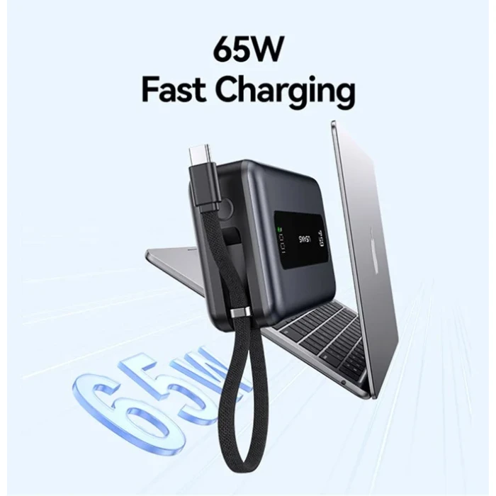 USAMS CD243 Power Bank 20000mAh with USB-C Cable, 2x Output Ports, 65W, Grey