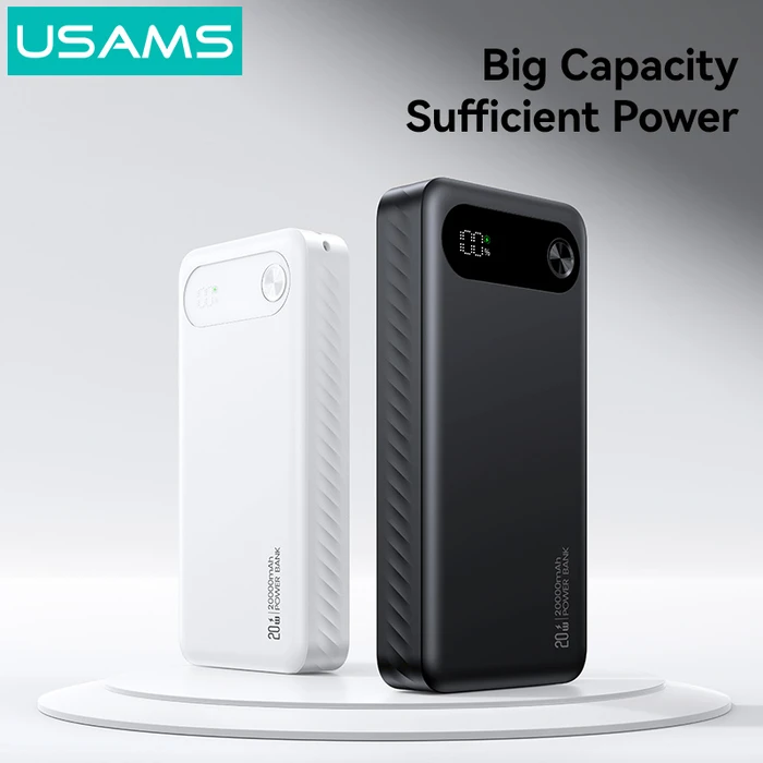 USAMS CD251 Power Bank 20000mAh PD20W with Display, 3x Output Ports, Black