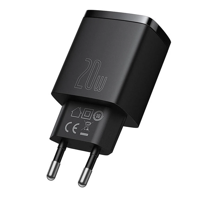 Φορτιστής Πρίζας Baseus Compact Quick USB, USB-C 20W (Μαύρο)