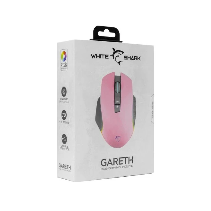 Ποντίκι Gaming Ενσύρματο White Shark RGB GARETH 6400 DPI PINK