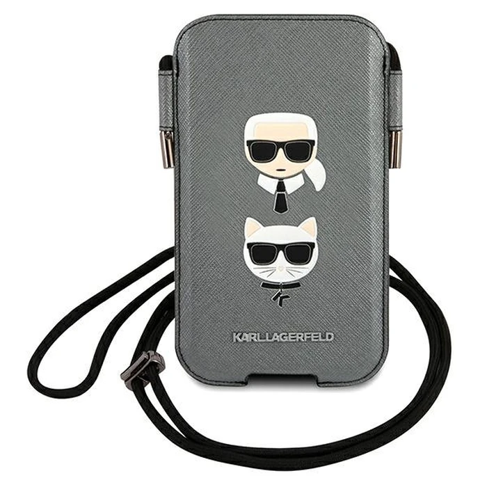 Karl Lagerfeld KLHCP12MOPHKCG 6.1 inch grey hardcase Saffiano Ikonik Karl&Choupette Head