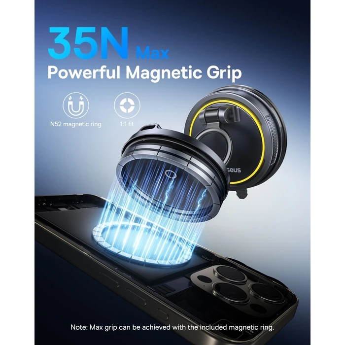 Baseus Primetrip Car Phone Holder with Adjustable Hooks and Wireless Charging - Black