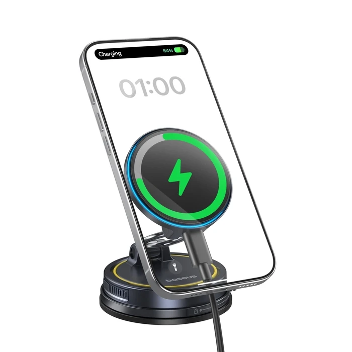 Baseus Primetrip Car Phone Holder with Adjustable Hooks and Wireless Charging - Black