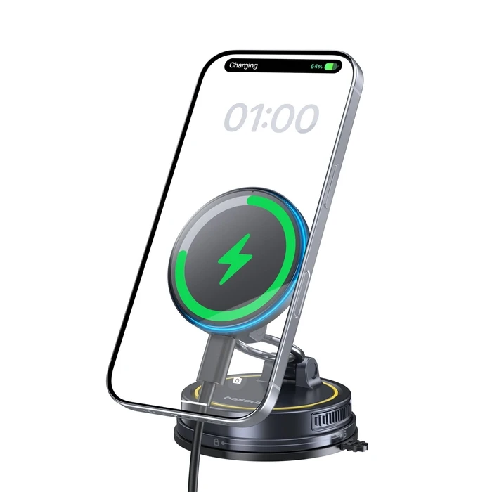 Baseus Primetrip Car Phone Holder with Adjustable Hooks and Wireless Charging - Black
