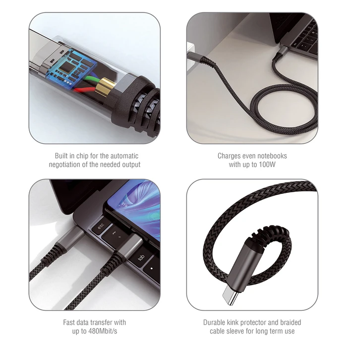 Καλώδιο Κινητού 4Smarts USB-C to USB-C PremiumCord 100W 1.5m. Black