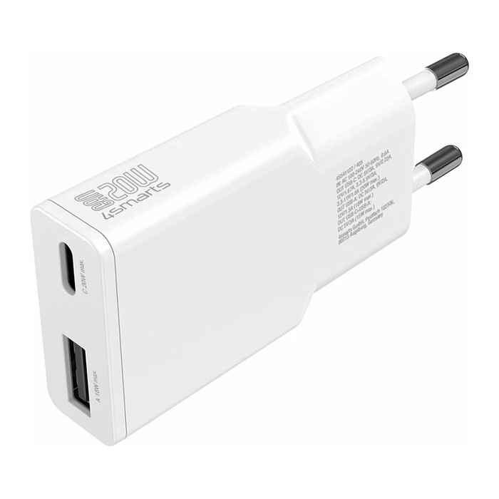 Φορτιστής Πρίζας 4Smarts Netzladegert PDPlug Duos Slim 20W GaN USB-C/A. White