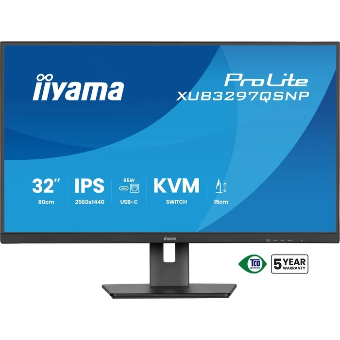 Monitor 32" Iiyama XUB3297QSNP-B1 IPS 2560x1440 350cd/m USB-C Dock LAN/95W PD/DP-OUT USB 3x3.2+1xC 1ms