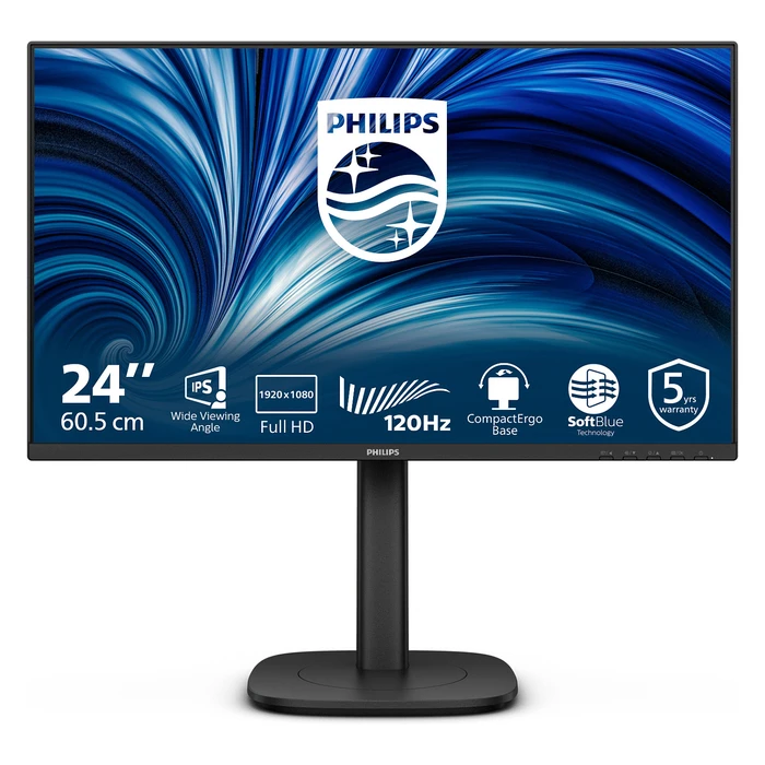 Monitor 23,8" Philips 1920x1080 120Hz IPS Flat H/A 150mm TUV EyeSafe USB HUB DP HDMI 300cd/m2 TCO 10