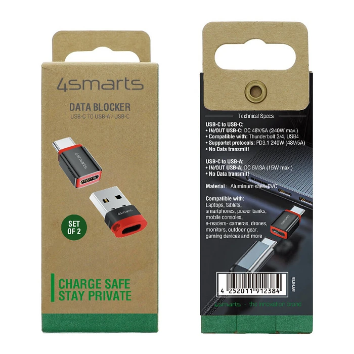 Αντάπτορας 4Smarts USB-C to USB-A / USB-C Datenblocker Adapter, 2er Set