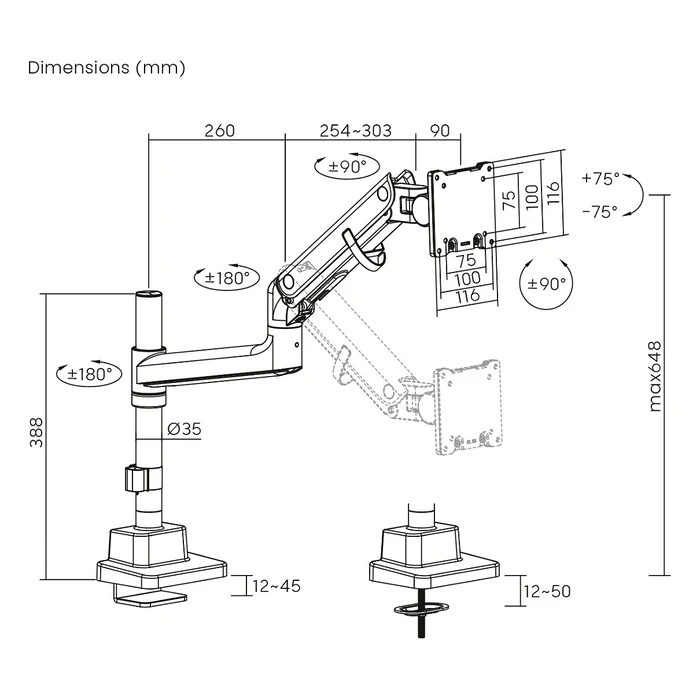 Βάση Monitor Digitus Single 57", 27 kg