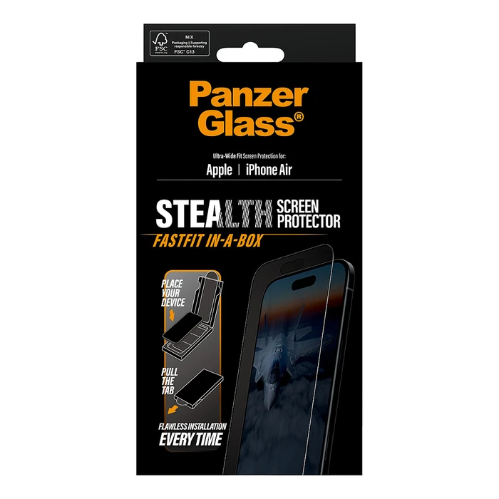 Προστατευτικό Οθόνης PanzerGlass Stealth w. Black iPhone 17 Air / Ultra-Wide Fit w. Fastfit in-a-box
