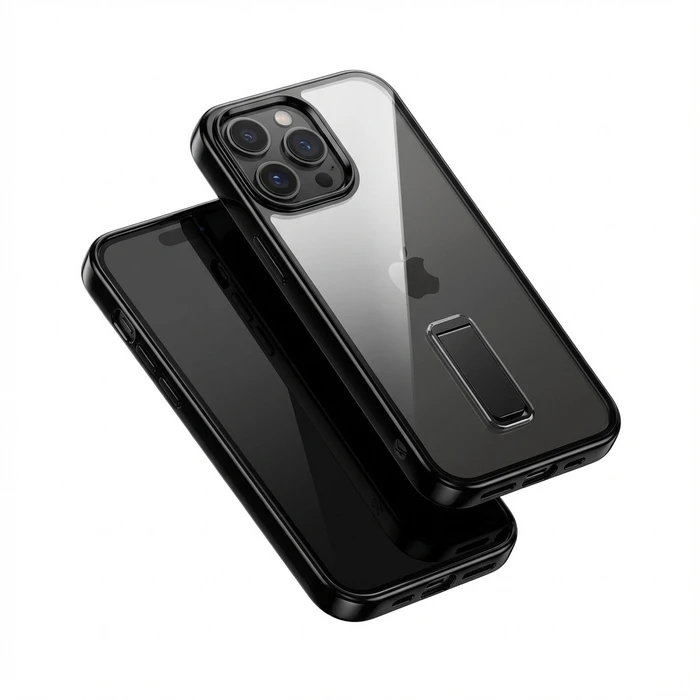 Θήκη Κινητού GUAN 10H Hartglas with Kickstand for iPhone 16 Pro Max, Transparent/Black, GA-MAGCS-IP24-BLS69BLK