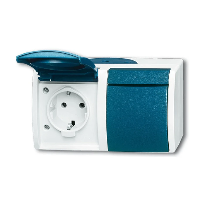 Πρίζα Ρεύματος Busch-Jaeger Ocean - Double with Hinged Cover - (AP) *Gray/Blue-green*