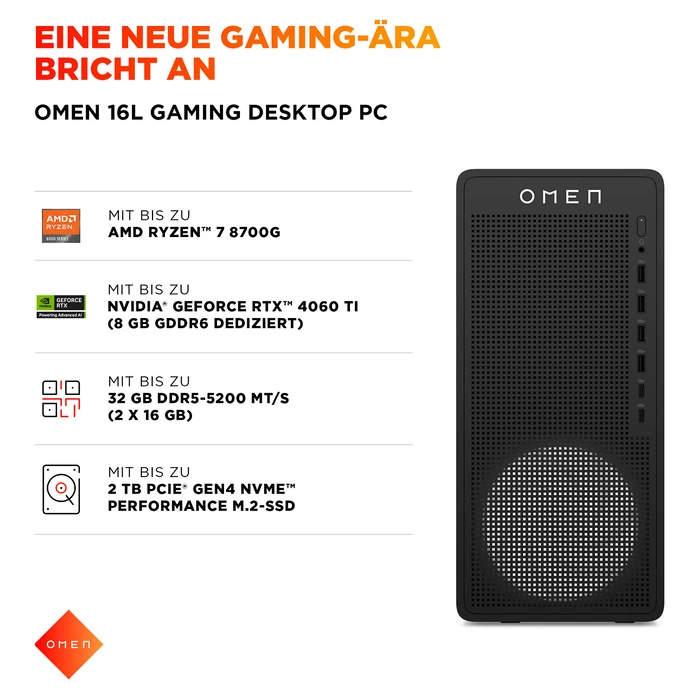 PC HP OMEN 16L TG03-0470ng Gaming Desktop R7-8700F 16GB/1TB SSD RTX 5060 Win 11