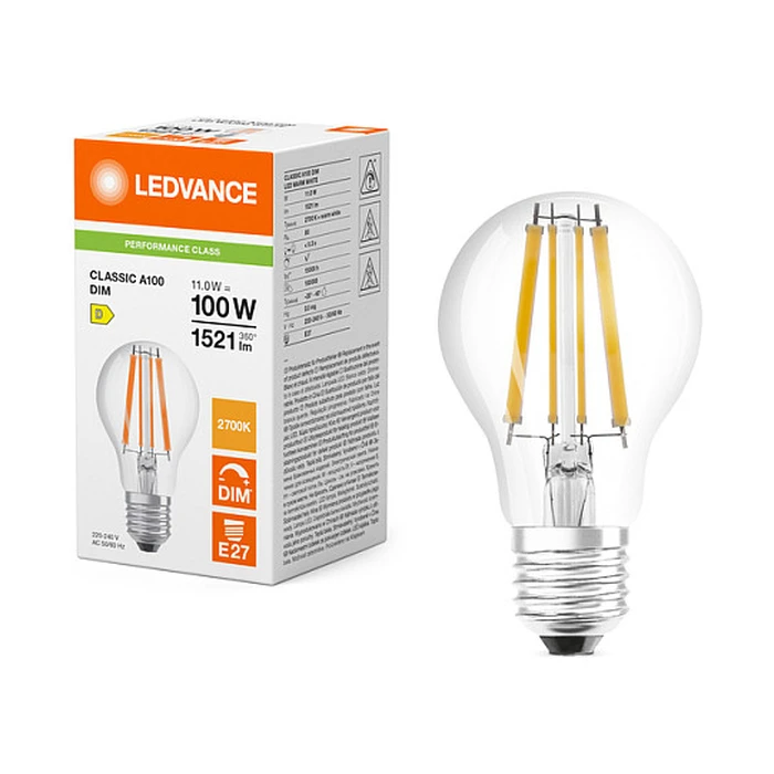Λάμπα LED Osram CLA100DIM 11W 827 FILCL E27 P LED 1521lm 2700K E27 dimm