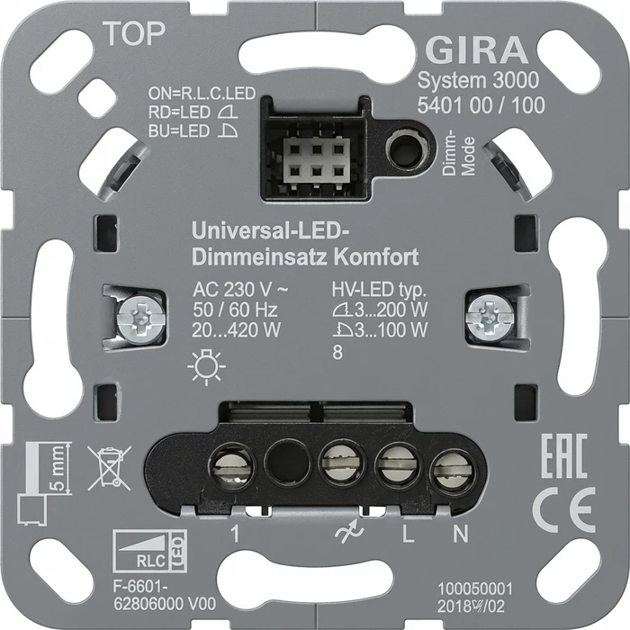 Διακόπτης GIRA 540100 S3000 Uni-LED dimming. Comfort use